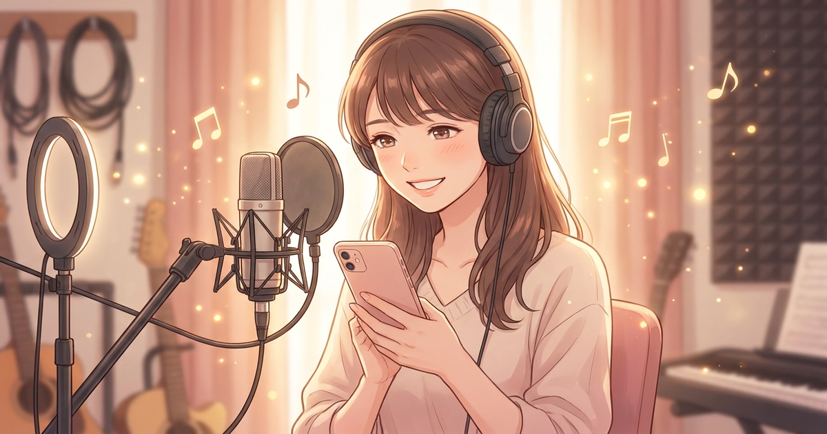 配信者が手元スマホに届いたリクエストを見て嬉しそうに応えようとする様子