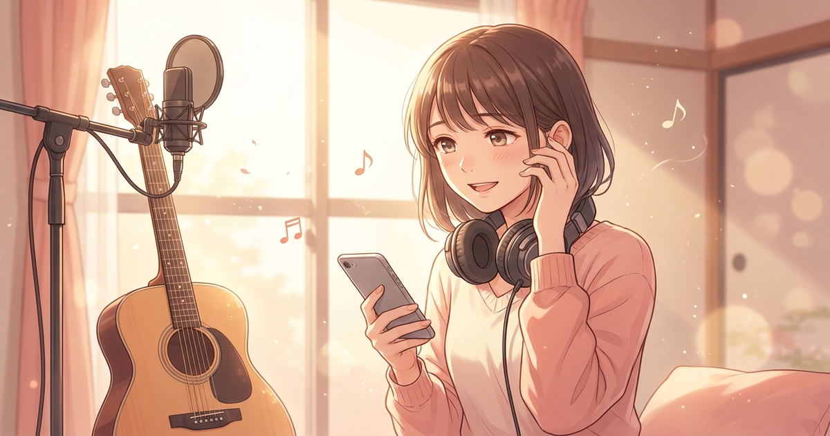 自宅で電話相談をしてほっと安心する女性シンガー